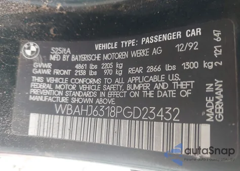 1993 BMW 525 It Automatic z USA, uszkodzony, nr VIN WBAHJ6318PGD23432